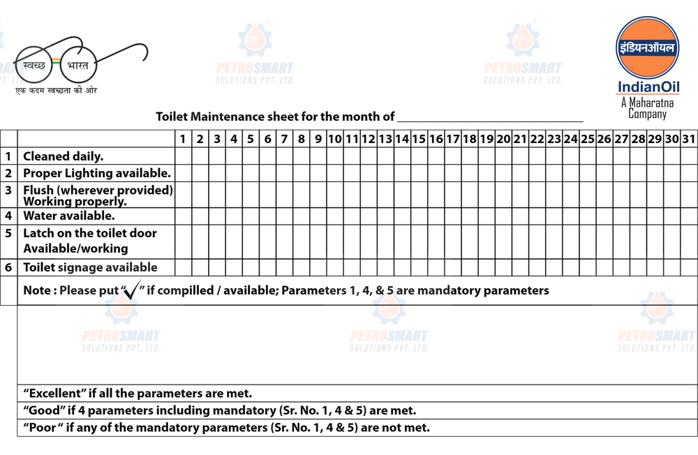 Monthly Toilet Maintenance Sheet of IOCL