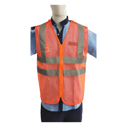 Safety Jacket – High-Visibility Orange & Green with Chain-Type Zipper Closure