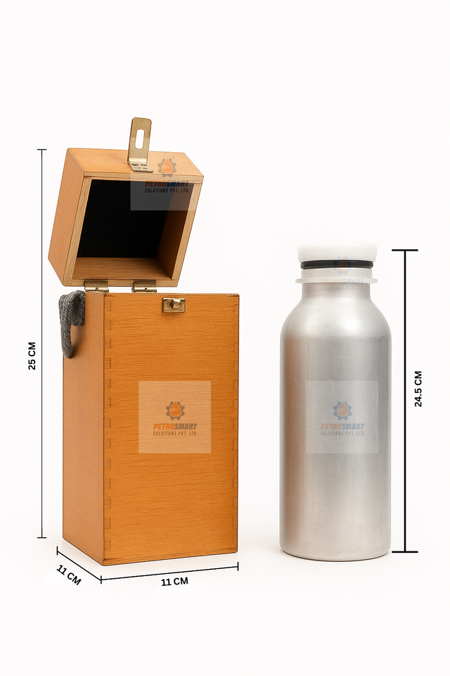 1L Aluminum Petroleum Sample Bottle with Leak-Proof Cap & Wooden Box