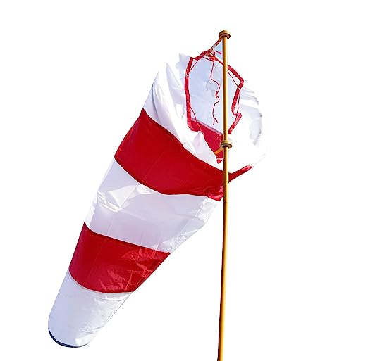 Double fabric Water Proof Wind Sock Indicator / Wind direction Flag for Industries and Airports (Red and White) - with 1 Reflective Tape for visibility in night